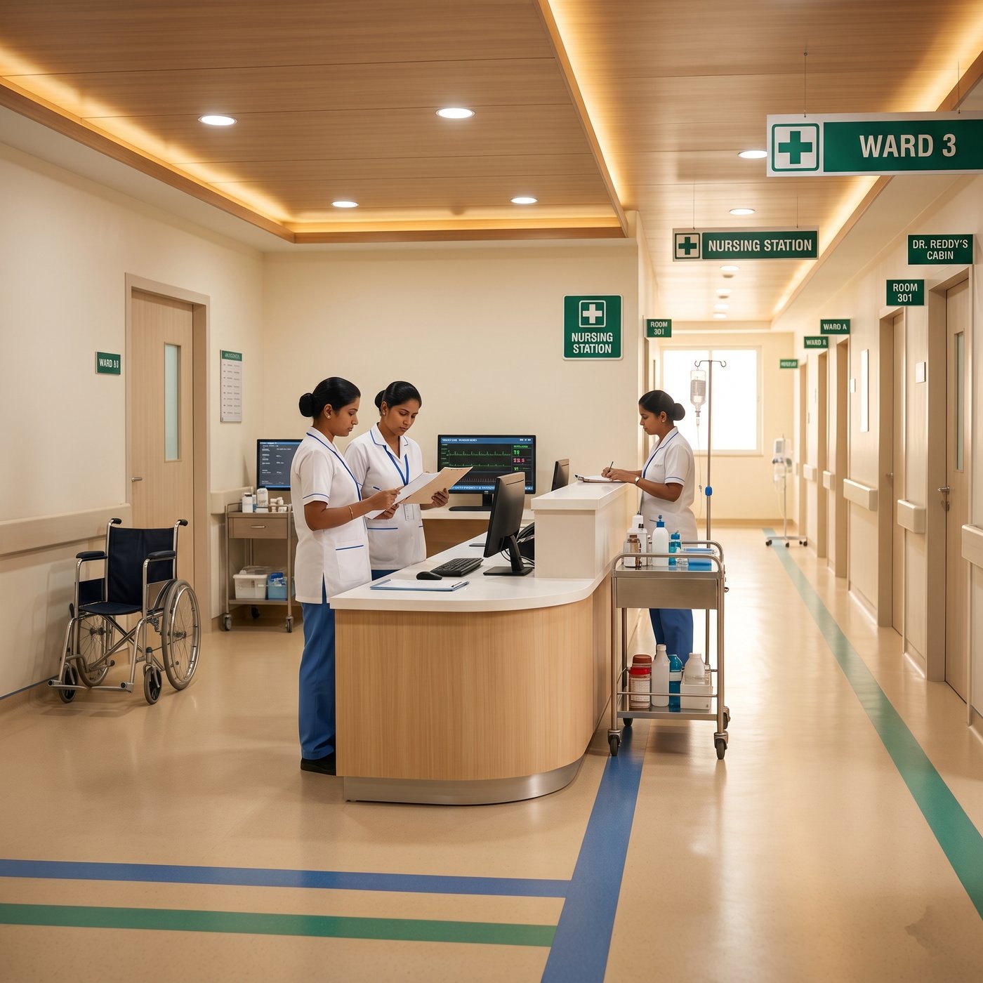 Modern hospital interior with calming design and natural light